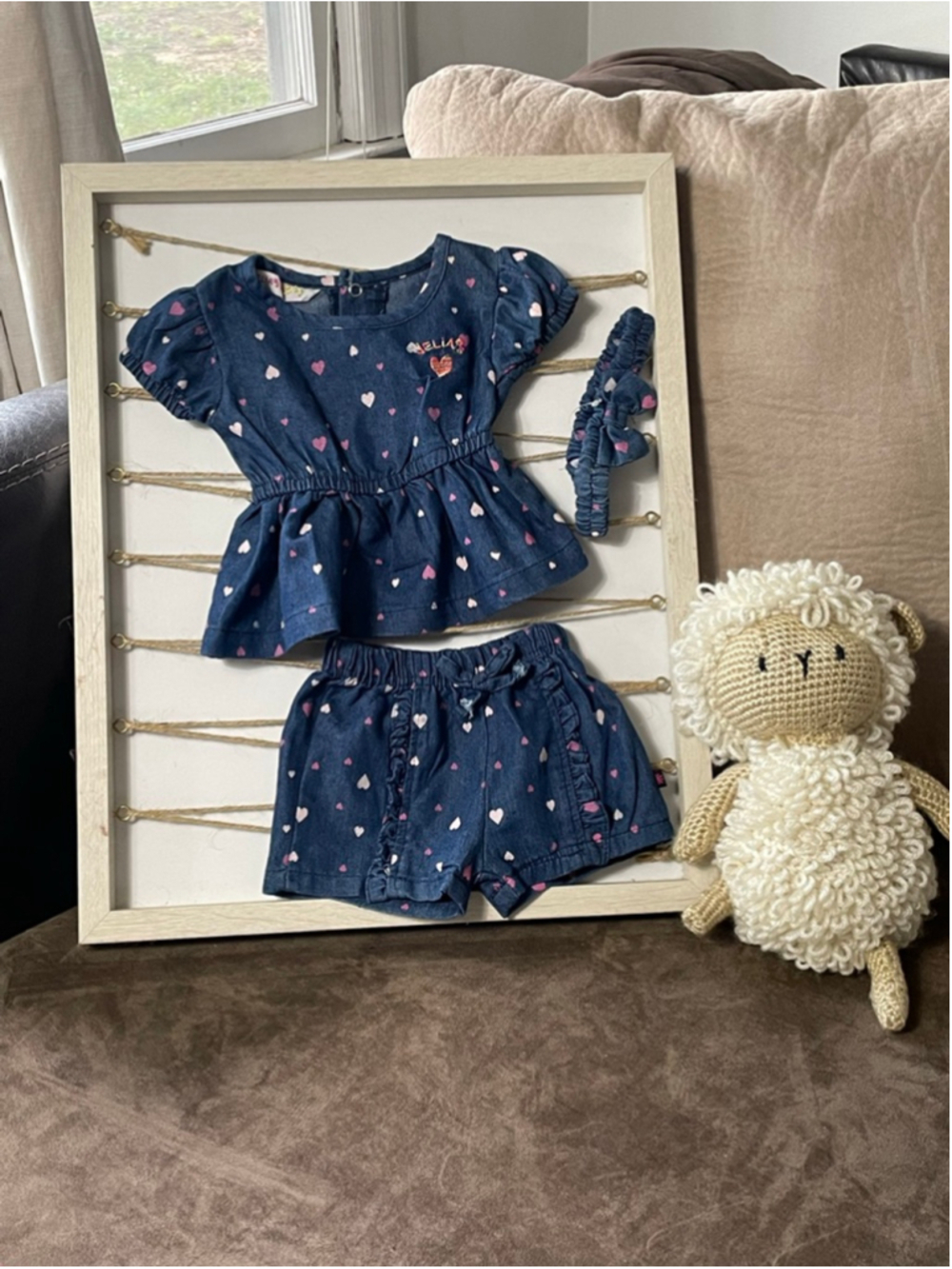 dELIA’s Girl’s Puff Sleeve Peplum Top Summer Short Set 6-9 Months